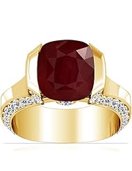 14K Yellow Gold Cushion Cut Ruby Ring With Sidestones