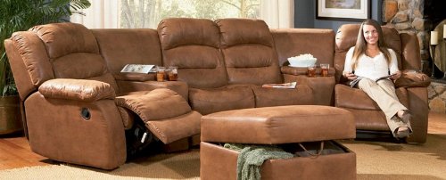 Home Theater Sectional Sofa in Rust Brown Microfiber