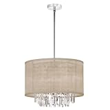 Dainolite 15245-117 5-Light Crystal Pendant with Oyster Organza Shade, Polished Chrome/Crystal/Organza