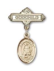 Gold Filled Baby Badge with St. Hubert of Liege Charm and Godchild Badge Pin