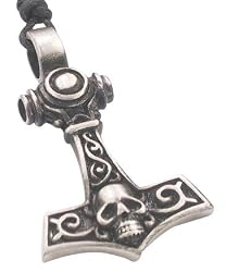 Skull Thor's Hammer Thor Pewter Pendant Necklace