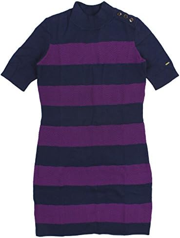 Tommy Hilfger Women's Mock-Neck Button-Shoulder Striped Sweaterdress Small Sparkling Grape