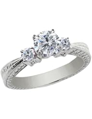 1.24 Ct Round H/I and G/H Diamond 925 Sterling Silver 3-Stone Ring