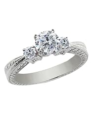 1.24 Ct Round H/I and G/H Diamond 18K White Gold 3-Stone Ring