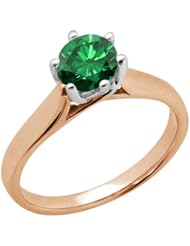 1.10 Ct Round Green SI1/SI2 Diamond 14K Rose Gold Ring