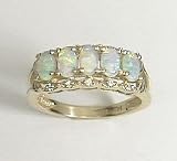14k Opal & Diamond Band Ring - Size 7.0