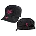 1149 WOMENS VINTAGE BLACK ADJUSTABLE FATIGUE CAP w/PINK STRIPES & ''BREAST CANCER'' RIBBON