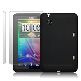 HTC FLYER SILICONE SKIN CASE - BLACK, WITH 2 SCREEN PROTECTORS: Electronics