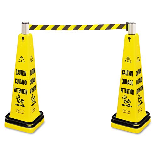 Rubbermaid® Portable Barricade System, Plastic, 12-1/4 x 12-1/4 x 39-3/4, Yellow