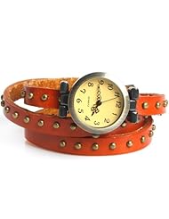 YesurpriseWeave Fashion Rivet Weave Wrap Around Leather Retro Bracelet Woman Wrist Watch Gift Orange