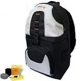 DIGI SLR Camera/Camcorder Sling Backpack (Black/Silver) For The Olympus PEN E-P2, PEN E-PL1 Digital Camera + DIGI TECH Professional 5 Piece Cleaning Kit