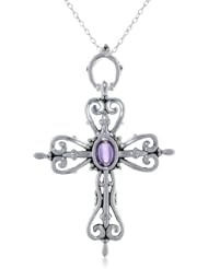 Sterling Silver Celtic Cross with Amethyst Center Pendant Necklace , 18"