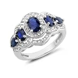 1/4 Carat Diamond Created Blue Sapphire Sterling Silver Ring