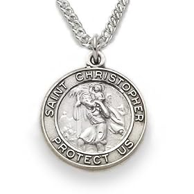 Sterling Silver 3/4" Round Engraved St. Christopher Medal on 20" Chain