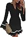 Sidefeel Women Cute V Neck Long Sleeve Pencil Sheath Mini Dress Large Black