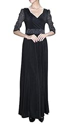 V-neck Floor Length Illusion Lace Sheer Elbow Length Sleeves Evening Dress 