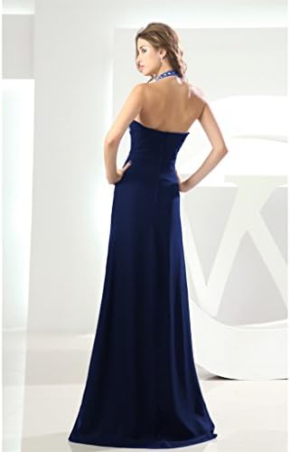Yang Zhengmei Design Silk Chiffon Halter Backless Prom Dresses Navy 8