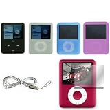 Apple iPod 3rd Gen Generation Nano 3 4GB 8GB Premium Silicon Skin Case Cover With LCD Screen Protector and Neck Strap - ( Clear, Smoke, Black, Blue, Red, Pink, Hot Pink, Purple 8 Color Options)