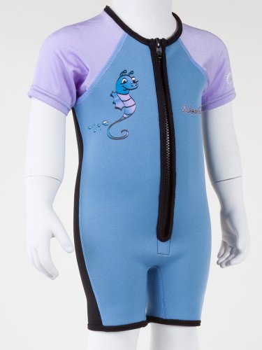 NeoSport Wetsuits Infant/Toddler Premium Neoprene 2mm Youth's Swim Suit,Powder Blue with Lavender,3