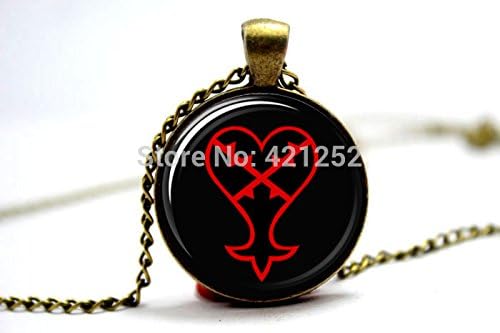 Pretty Lee 2015 Fashion Red Heartless Symbol Kingdom Hearts Necklace Glass Cabochon Pendants Jewelry Christmas gift