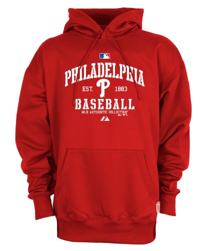 MLB Philadelphia Phillies Adult Long Sleeve Hooded Fleece Pullover (Pro Scarlet, Medium)