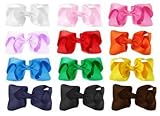 HipGirl 12pc Set 6" Wide Jumbo Boutique Hair Bow Clips for Girls and Young Women