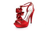 LAMIS-11, Size: 5.5, Red Satin, Zipper Detailed Ruffles Platform High Heels