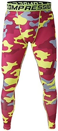 Men's Boys Compression Baselayer Pants Leggings Running Tights Yellow Red L