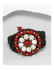 Cotton Waxed Thread Semi GemStone Beads Bracelet In Brass