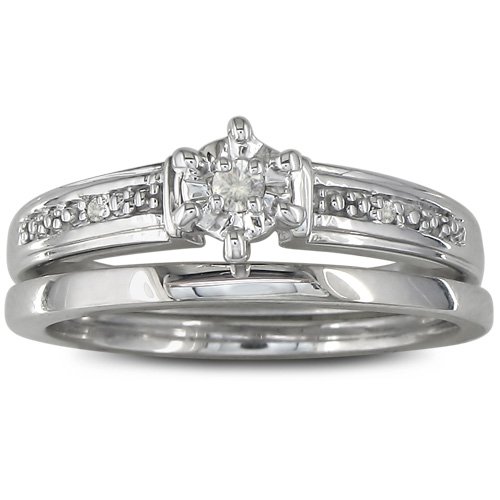 Finely Crafted Diamond Engagement Bridal Set in Sterling Silver