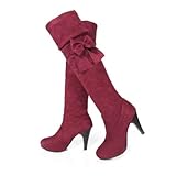 Charm Foot Fashion Bows Womens Platform High Heel Over the Knee Boots (12, Wine Red)