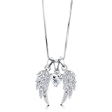 Silver Tone Angel Wings Cubic Zirconia CZ Stone Pendant Necklace