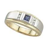 14K Two Tone Gold 0.11 ct. Diamond with Square Shaped 1/3 ct. Sapphire Men's Ring