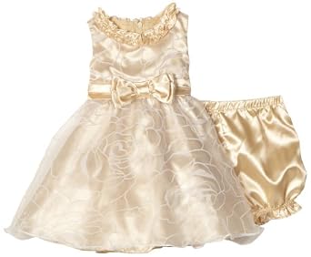 Nannette Baby Girls Infant Champagne Satin Rose Dress