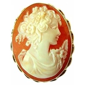 Romantica, Cameo Pin Pendant, Italian, Master Carved, 14k Yellow Gold Framed,... by cameos