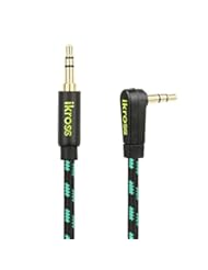 CE: iKross Angled 6ft 3.5mm Jack Braided Sleeve jacket Stereo Auxiliary Aux Audio Cable with 90 degree Angled - Black / Green for iPhone, iPod, Smartphone, Tablets and MP3 Players - iKross