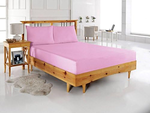 Deconation 100% Cotton Fitted Sheet Set Single Twin Full Queen King Sizes with Pillowcases (Full / Queen, Pink)