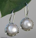 Pearl earrings, 'Luminous Day' 0.4