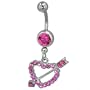 Pink Crystal Love Heart Gem Belly Button Ring