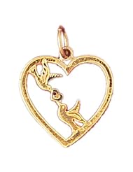 Dazzlers Solid 14k Gold Lovebirds In Heart Charm Pendant Available in three colors from jewelsberry (weights: 0.7 grams only)