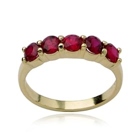 18k Yellow Gold Plated Sterling Silver Lab Created Ruby Band Ring, Size 7 by 