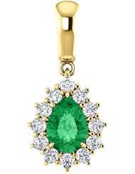 18K Yellow Gold 7.00x5.00mm Pear Cut Emerald and Diamond Pendant -- LIFETIME WARRANTY