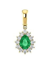 18K Yellow Gold 7.00x5.00mm Pear Cut Chatham Created Emerald and Diamond Pendant -- LIFETIME WARRANTY