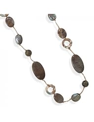 MMA Silver - 35 inch Jasper and Shell Necklace