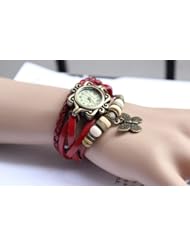 Change 2014 Fashionable Stylish Lady Woman Wrist Watch Leather Bracelet Red