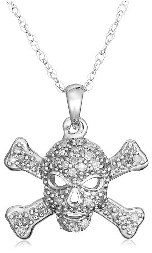 10k White Gold Diamond Skull and Crossbones Pendant