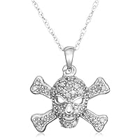 10k White Gold Diamond Skull and Crossbones Pendant