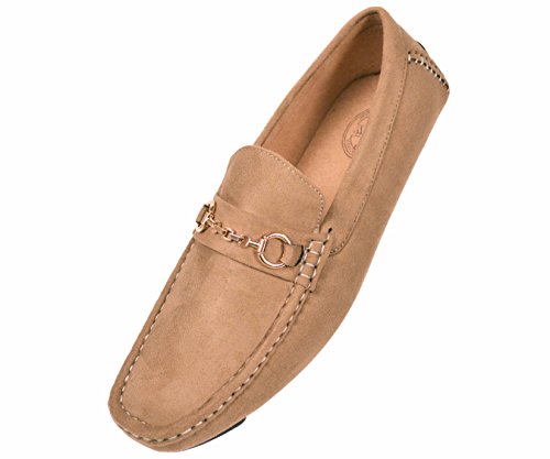 Amali Mens Oyster Red Plush Microfiber Loafer Driving Shoe with Gold Chain Ornament: Style Ecker-008