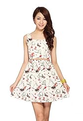 Petite Chiffon General Print Sleeveless Tank  Belted Cocktail Above the Knee Evening Dress/Party Dress/Mini Dress  With a Bow(s)