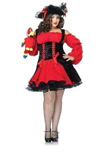 Leg Avenue Women's Vixen Pirate Wench With Double Lace Up Corset Dress, Red/Black, 3X-4X
